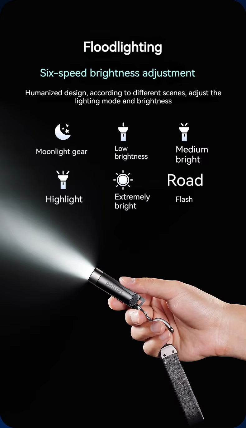 Philips SFL1121 Mini EDC Taschenlampe. Wiederaufladbar, LED, 3 Modi mit Anti-Lost-Text oder individueller Lasergravur