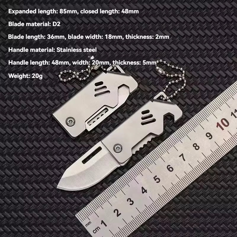 Mini-Outdoor-Klappmesser mit Flaschenöffner mit Anti-Lost-Text oder individueller Lasergravur