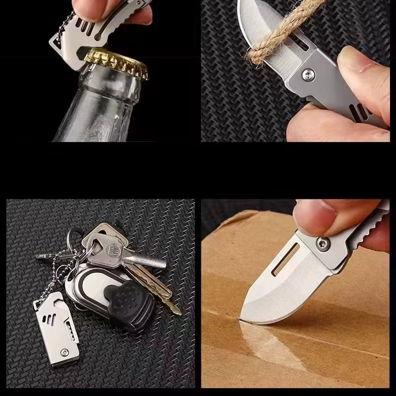 Mini-Outdoor-Klappmesser mit Flaschenöffner mit Anti-Lost-Text oder individueller Lasergravur
