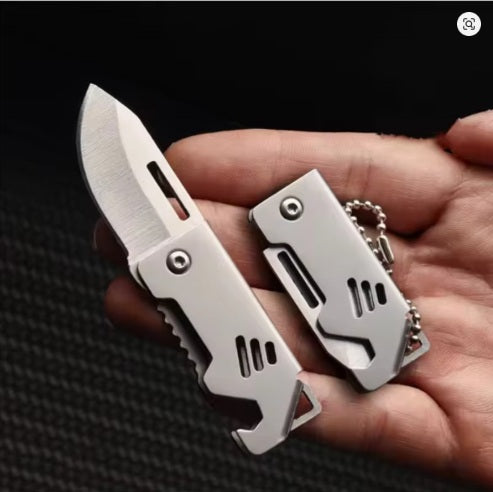 Mini-Outdoor-Klappmesser mit Flaschenöffner mit Anti-Lost-Text oder individueller Lasergravur
