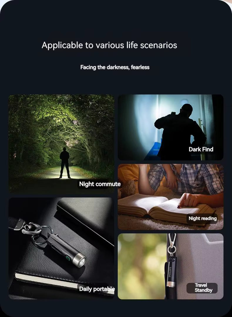 Philips SFL1121 Mini EDC Taschenlampe. Wiederaufladbar, LED, 3 Modi mit Anti-Lost-Text oder individueller Lasergravur