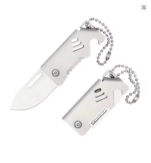 Mini-Outdoor-Klappmesser mit Flaschenöffner mit Anti-Lost-Text oder individueller Lasergravur