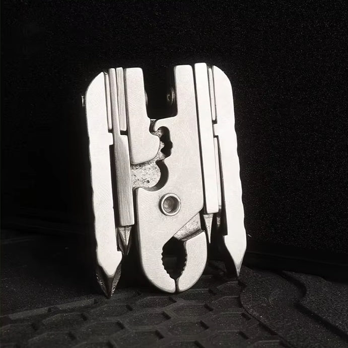 9-in-1 Edelstahl Multitool-Schlüsselanhänger – Kompaktes EDC Werkzeug für Camping & Outdoor – Silber