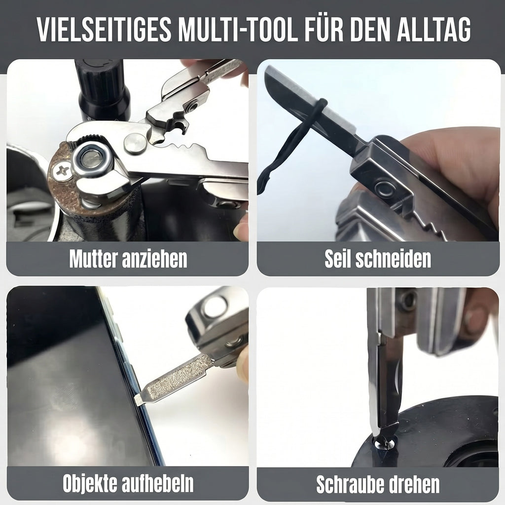 9-in-1 Edelstahl Multitool-Schlüsselanhänger – Kompaktes EDC Werkzeug für Camping & Outdoor – Silber