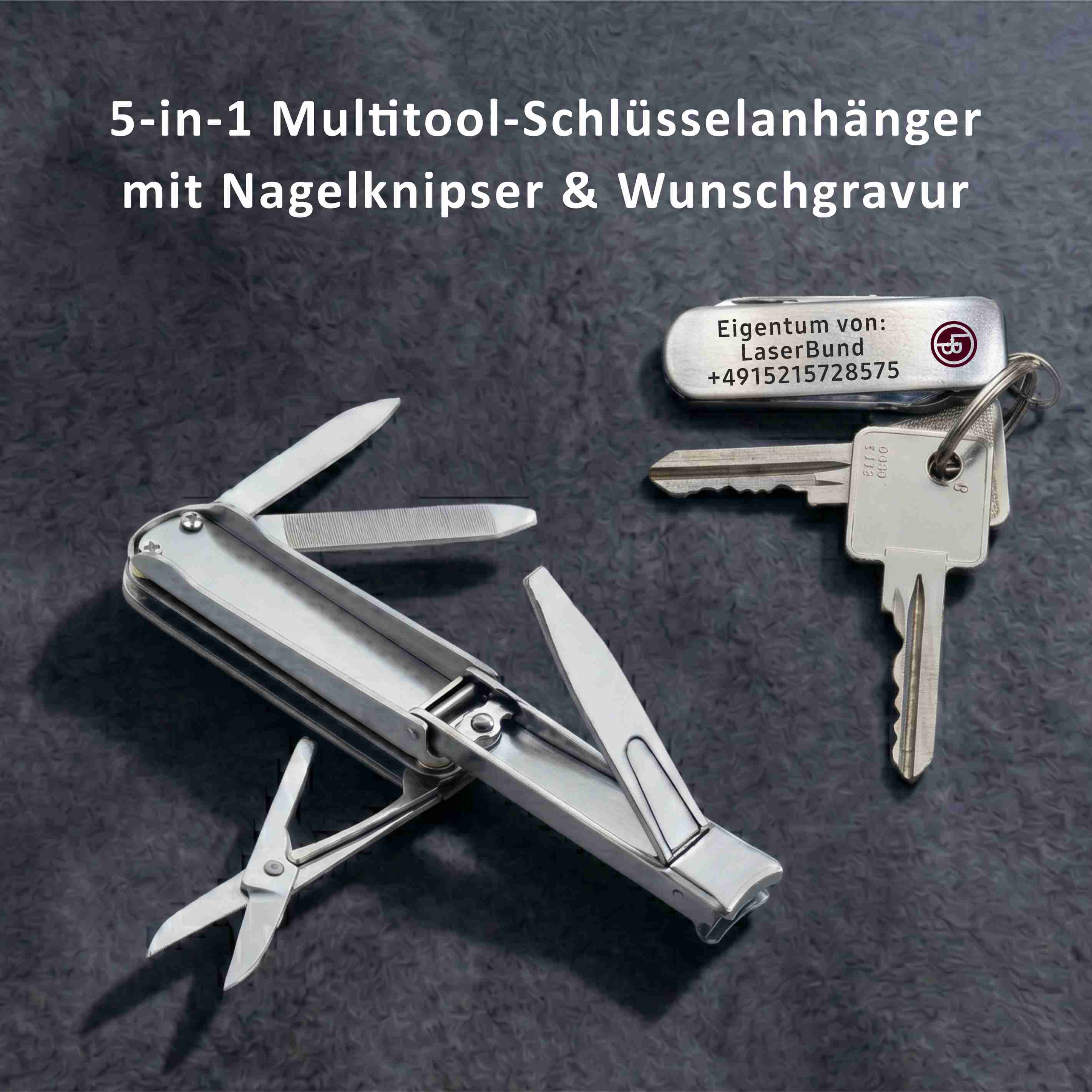 5-in-1 Edelstahl Multitool mit  Nagelknipser & Maniküre-Set