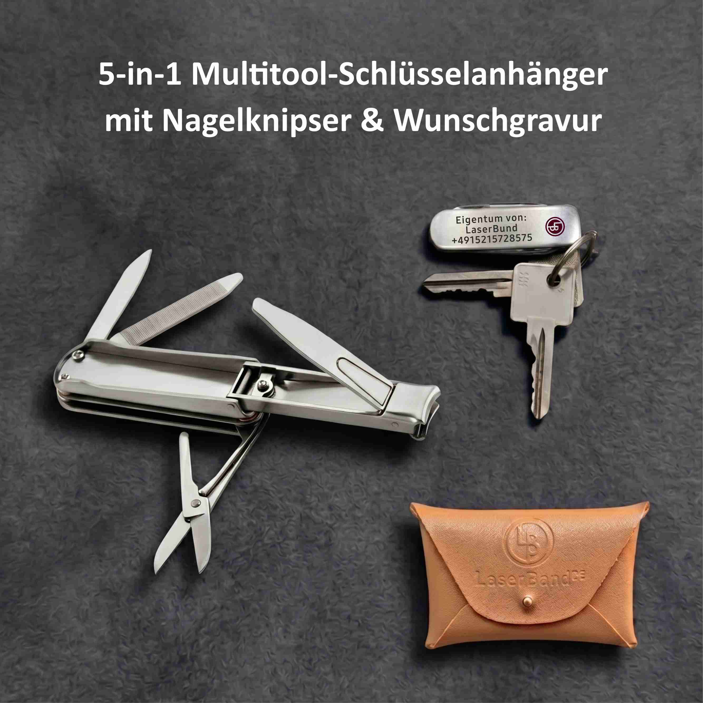 5-in-1 Edelstahl Multitool mit  Nagelknipser & Maniküre-Set