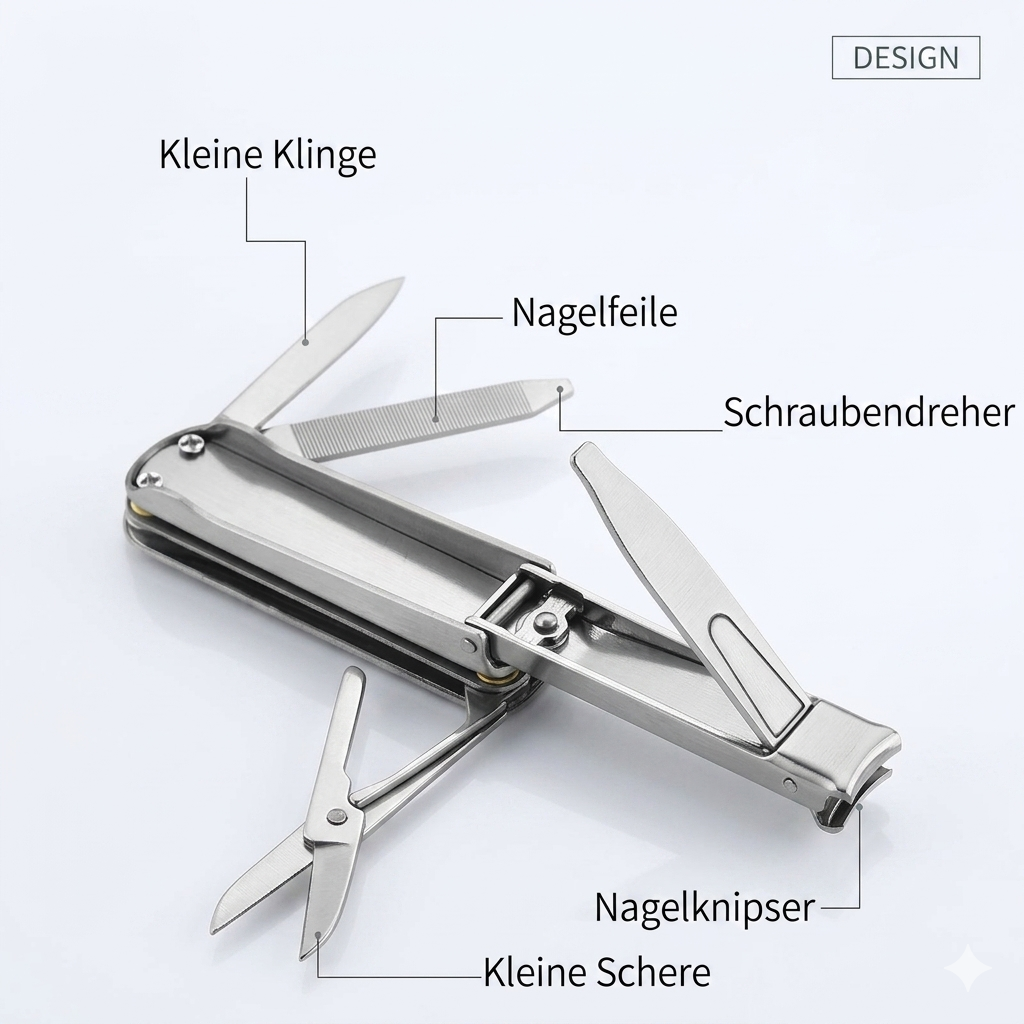 5-in-1 Edelstahl Multitool mit  Nagelknipser & Maniküre-Set