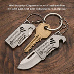 Mini-Outdoor-Klappmesser mit Flaschenöffner mit Anti-Lost-Text oder individueller Lasergravur