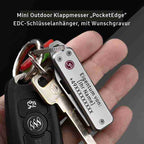 Mini Outdoor Klappmesser „PocketEdge“ – EDC-Schlüsselanhänger, mit Wunschgravur oder Anti-Lost-Text