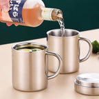 Thermo-Edelstahl-Tasse 400 ml mit Deckel & Henkel – doppelwandig, personalisierbar mit Lasergravur