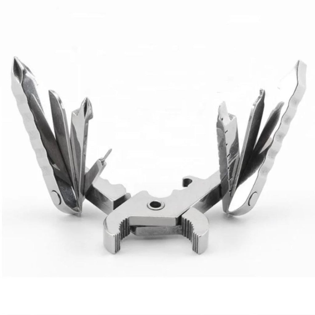 9-in-1 Edelstahl Multitool-Schlüsselanhänger – Kompaktes EDC Werkzeug für Camping & Outdoor – Silber