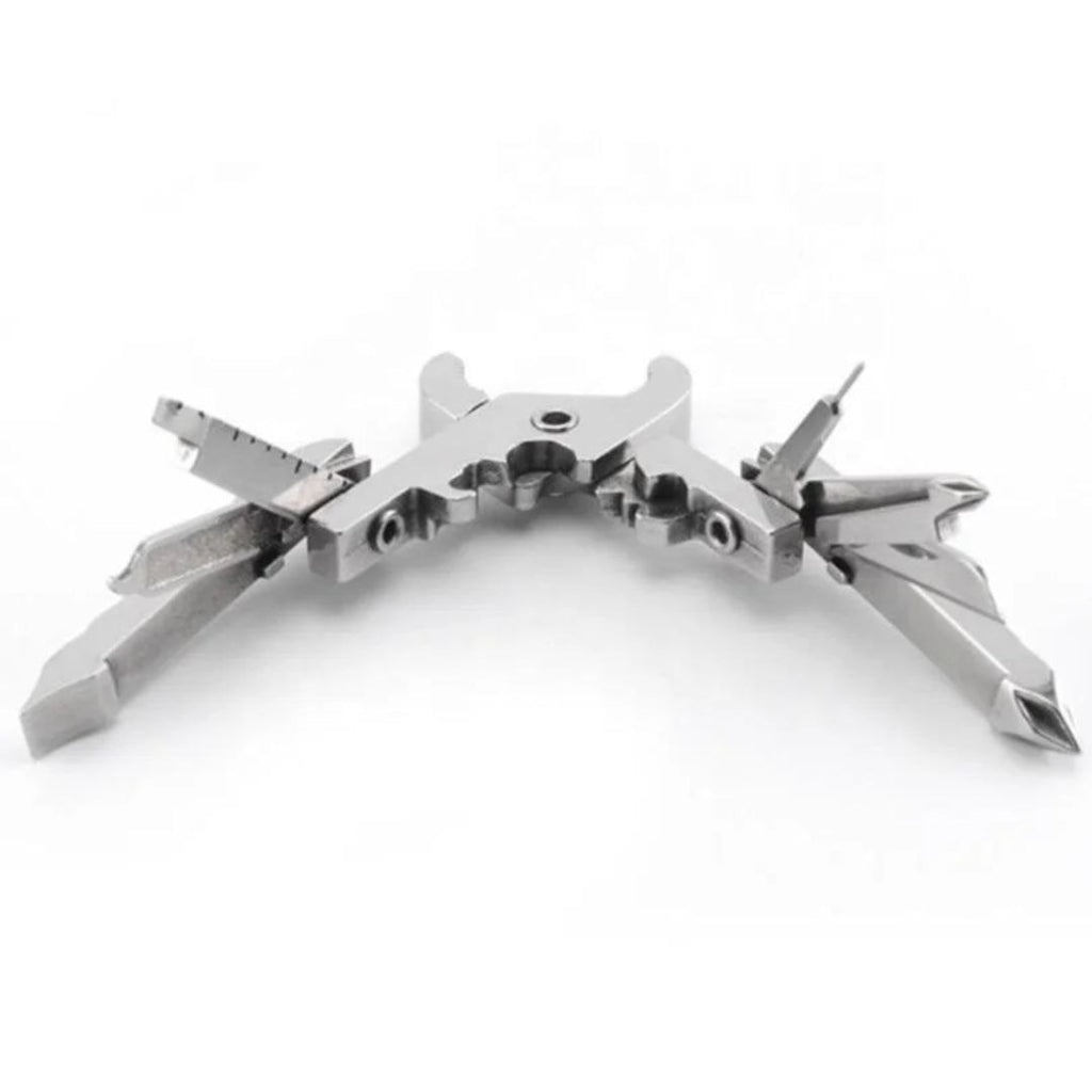 9-in-1 Edelstahl Multitool-Schlüsselanhänger – Kompaktes EDC Werkzeug für Camping & Outdoor – Silber